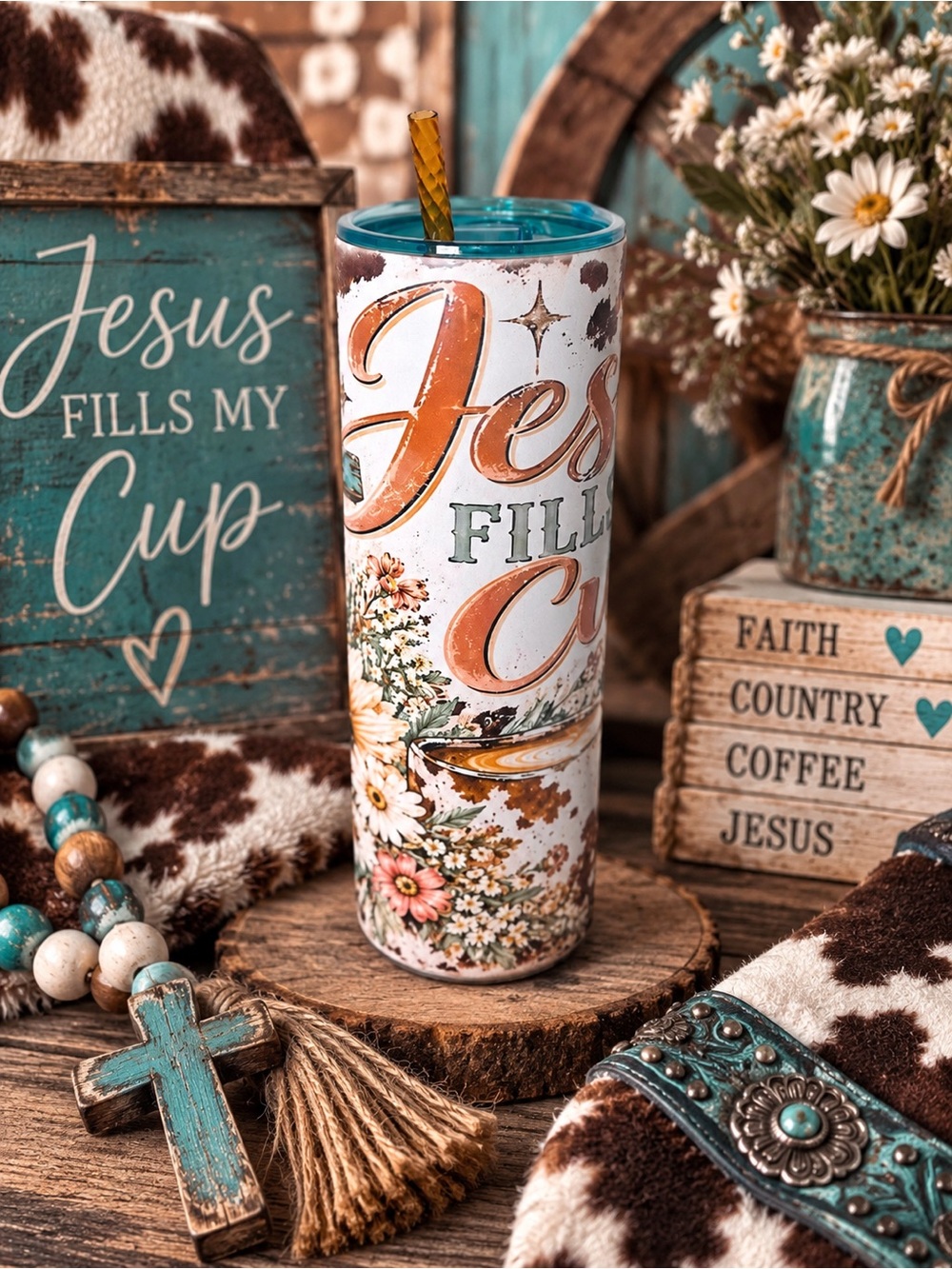 🤎✝️ Faith, Fields & Blue Glow™ | GlowSip™ 20 oz Tumbler